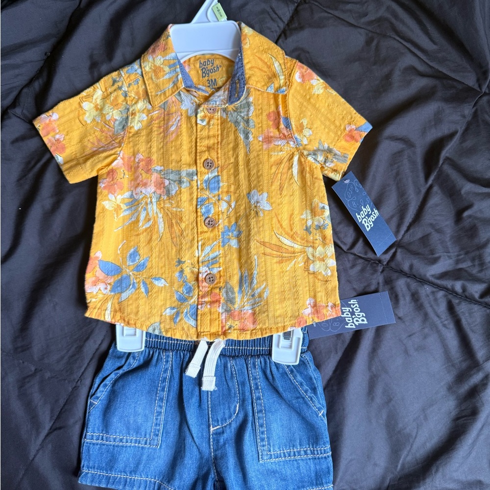 Carter's Yellow Floral Shirt and Blue Denim Shorts Set